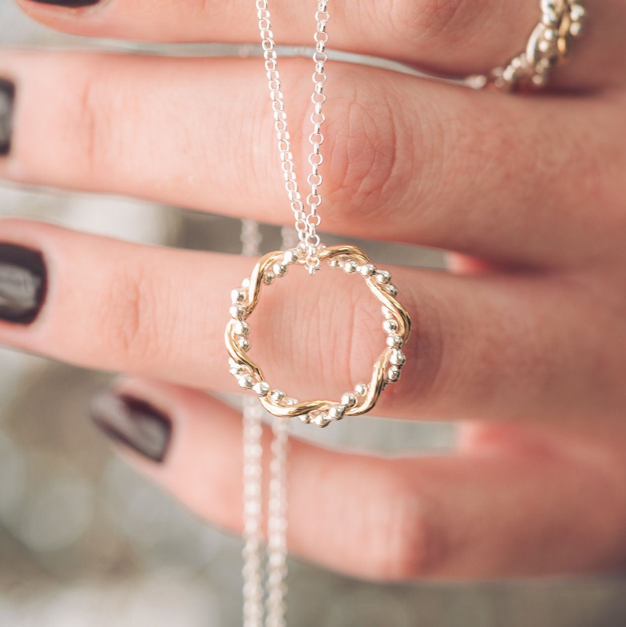 Bramble 9ct Gold and Silver Pendant Necklace - Handmade Jewellery