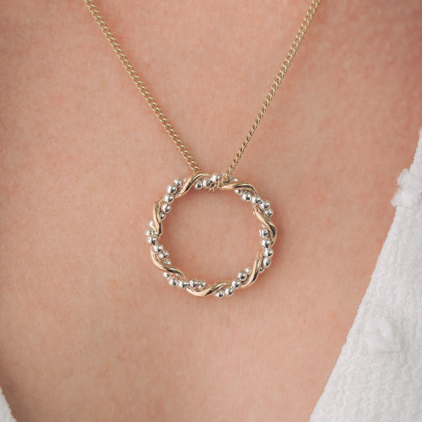 Bramble 9ct Gold and Silver Pendant Necklace - Handmade Jewellery