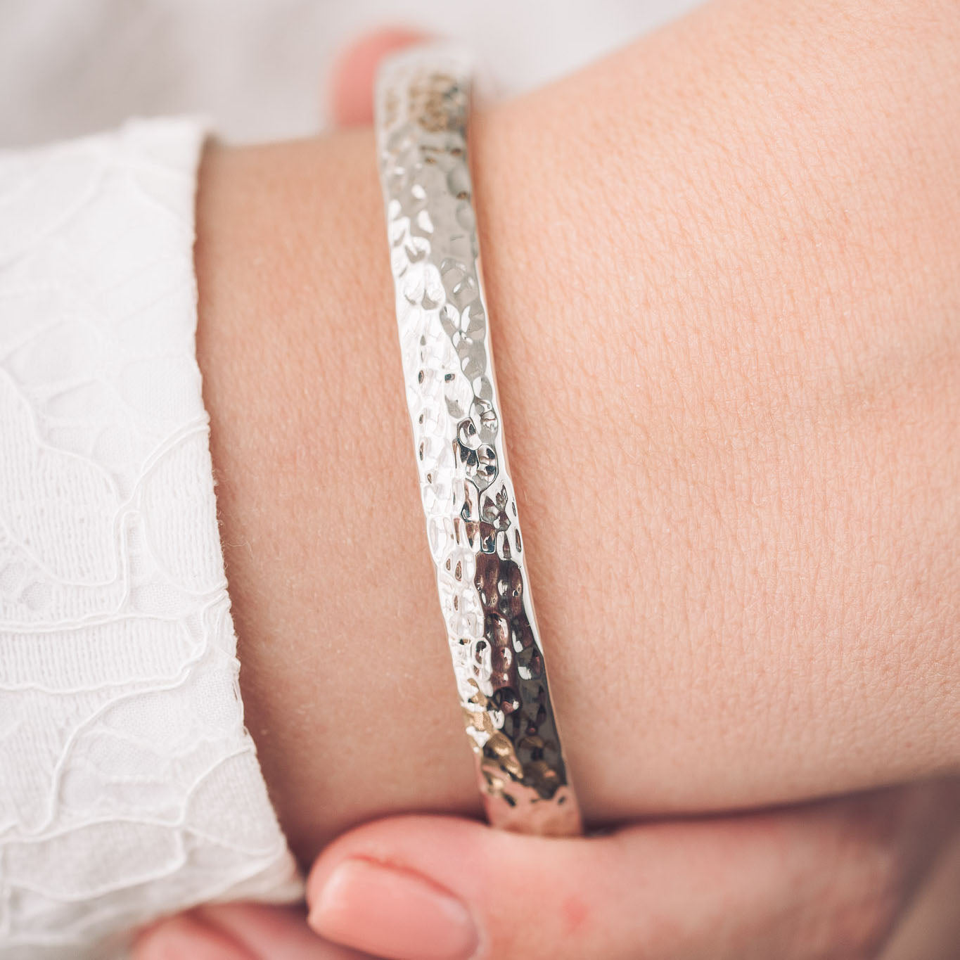 hammered silver bangle
