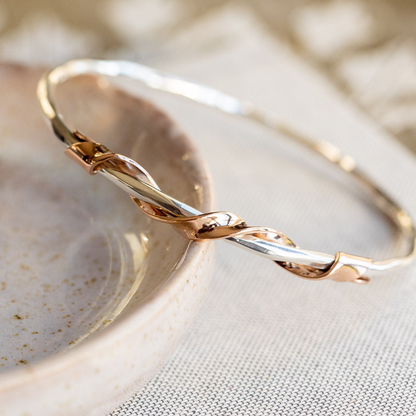 Ribbon 9ct Rose Gold Bangle - Handmade Jewellery