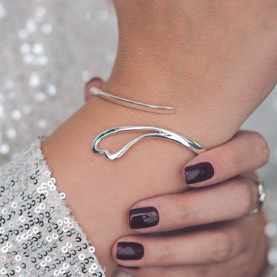 Zoe Silver Heart Bangle - Handmade Jewellery