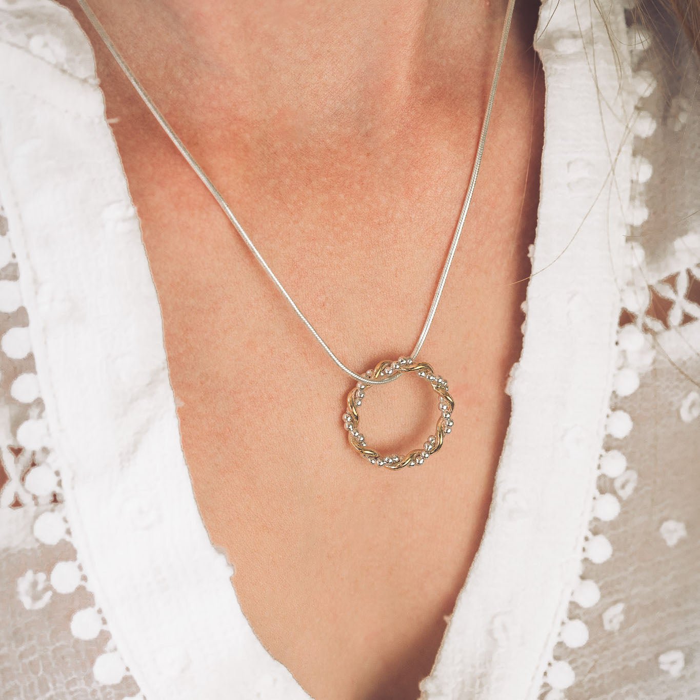 Bramble 9ct Gold and Silver Pendant Necklace - Handmade Jewellery