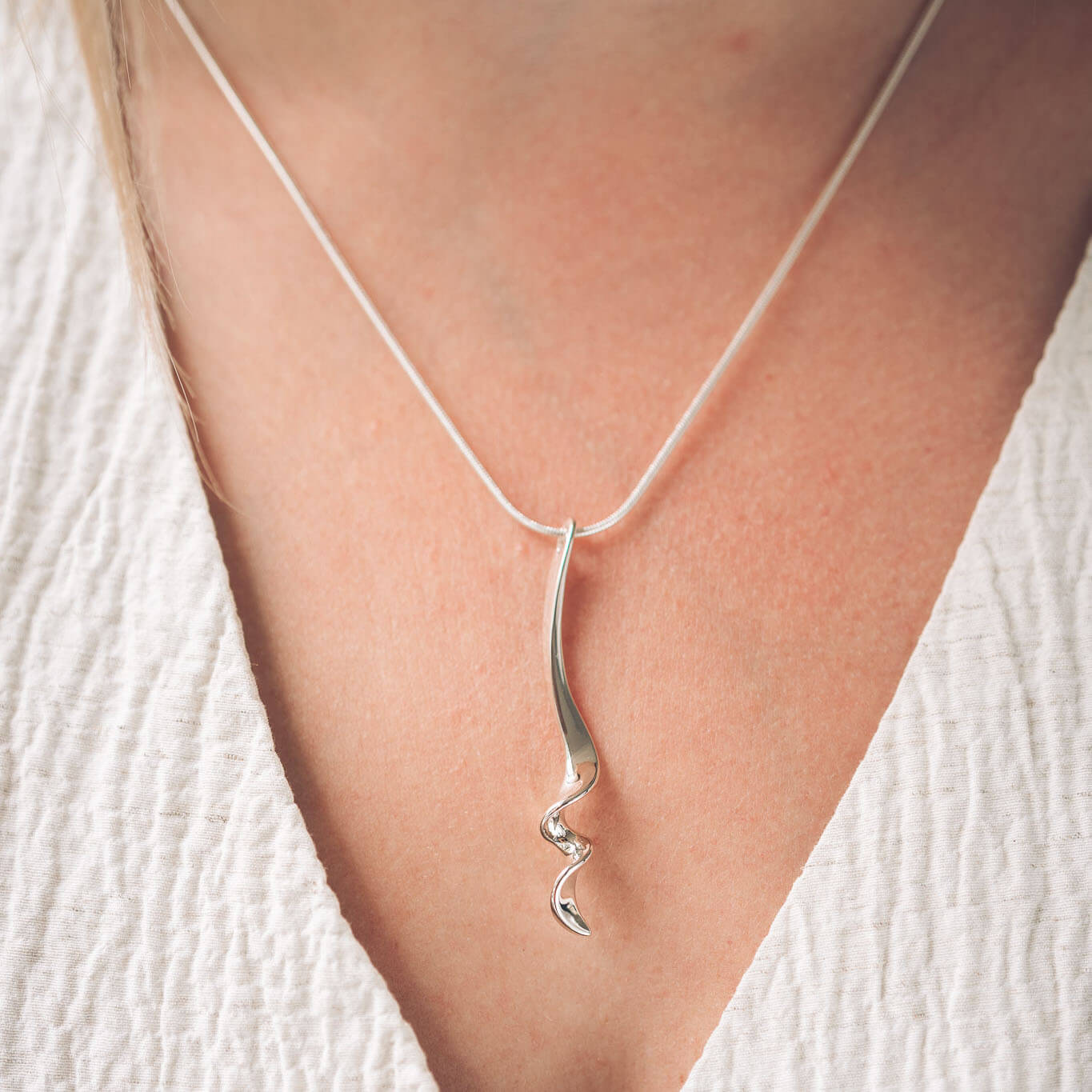 Sophia Long Silver Pendant Necklace - Handmade Jewellery