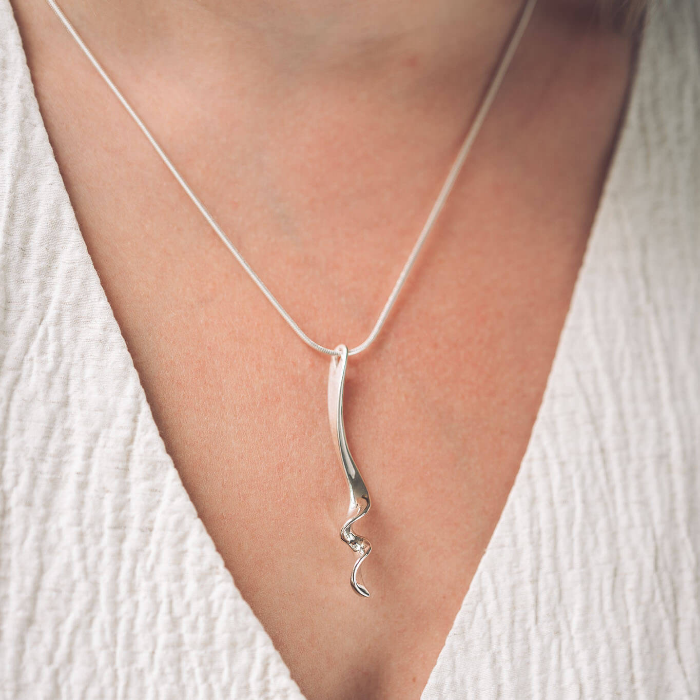 Sophia Long Silver Pendant Necklace - Handmade Jewellery