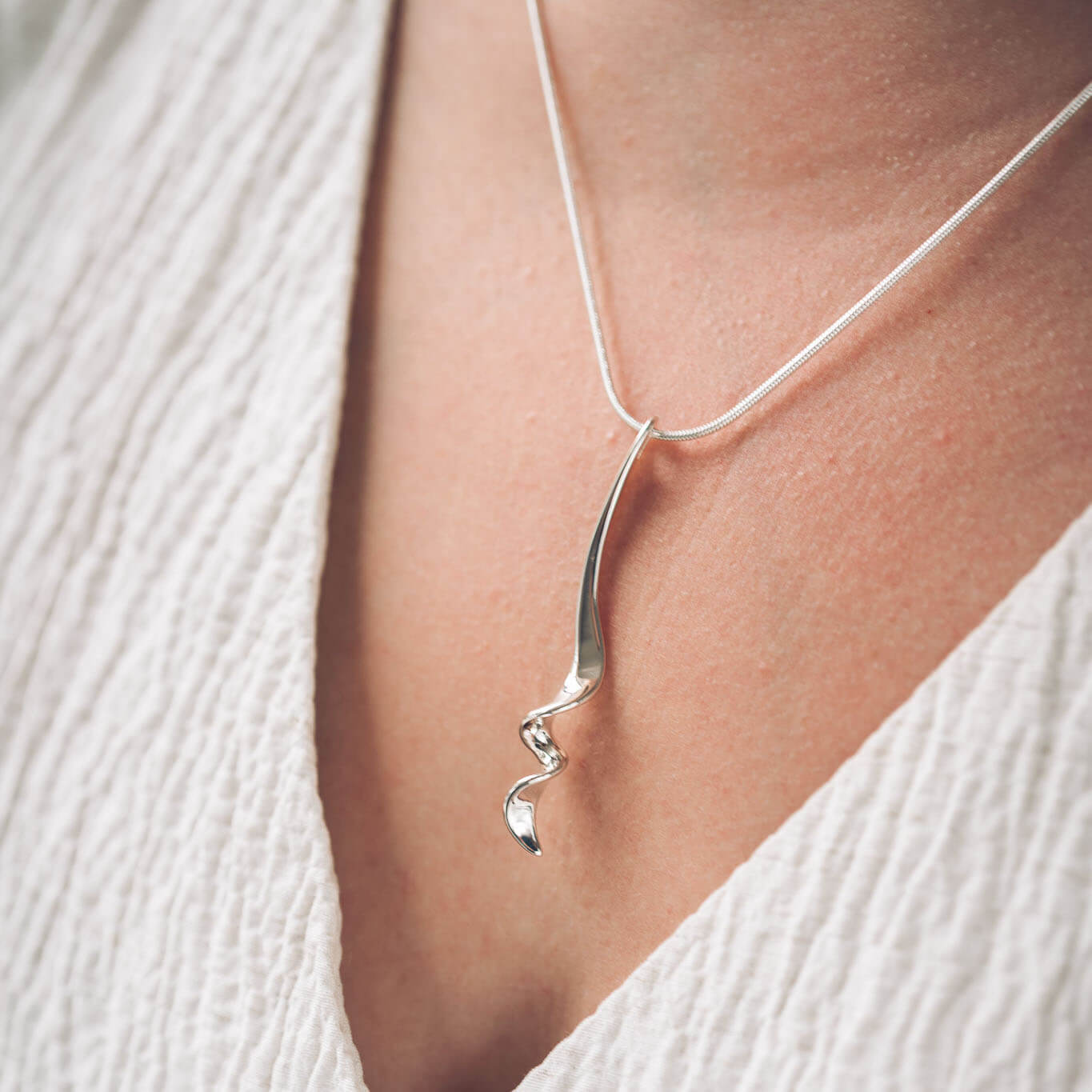 Sophia Long Silver Pendant Necklace - Handmade Jewellery