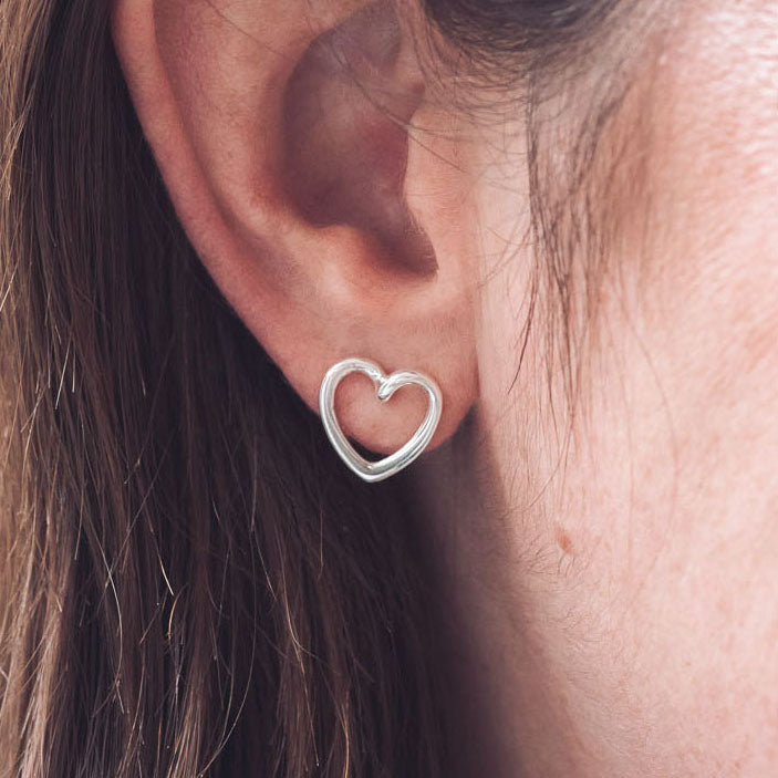 Hannah Heart Silver Stud Earrings