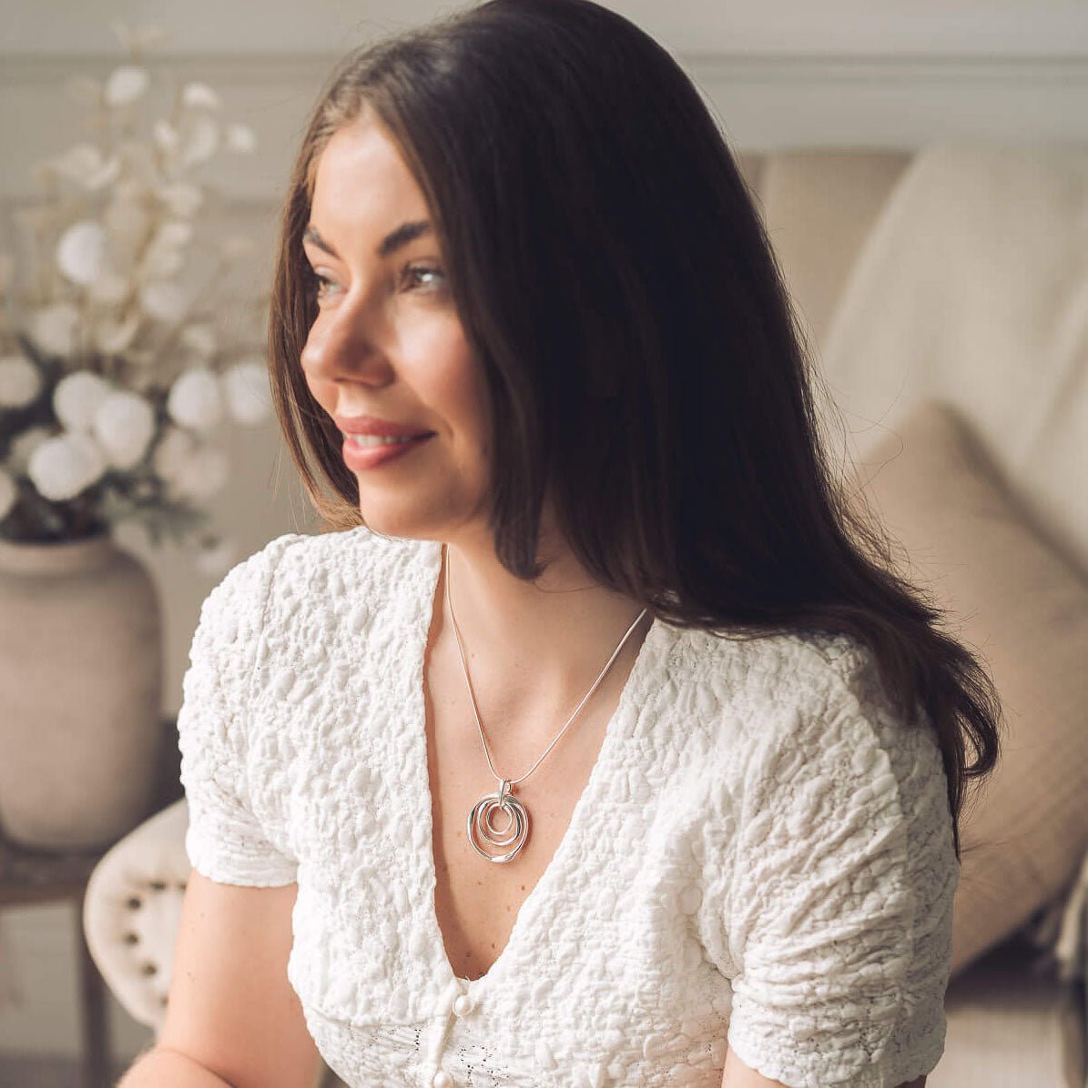 Melanie Silver Circle Pendant Necklace - Handmade Jewellery