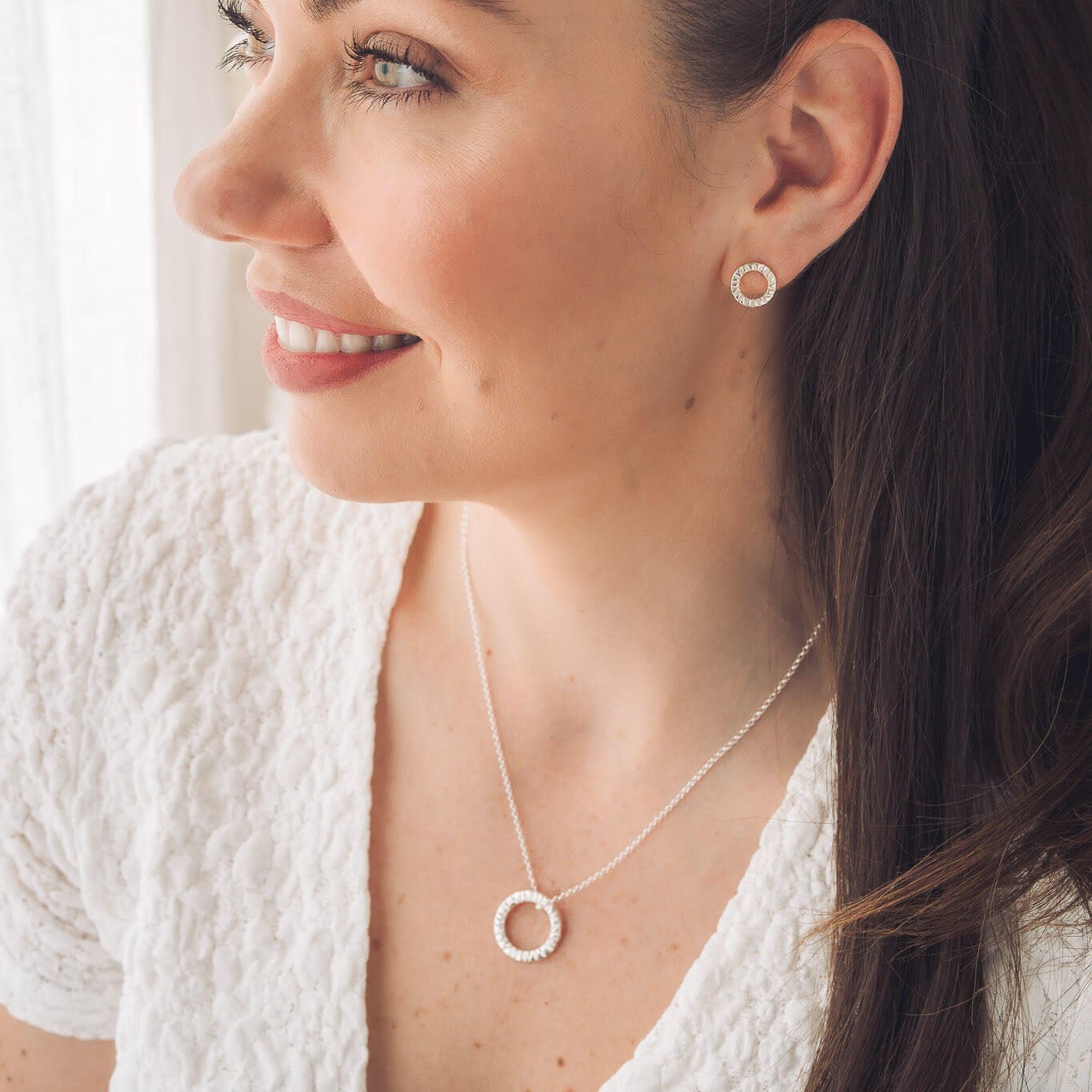Elena Silver Circle Stud Earrings - Handmade Jewellery