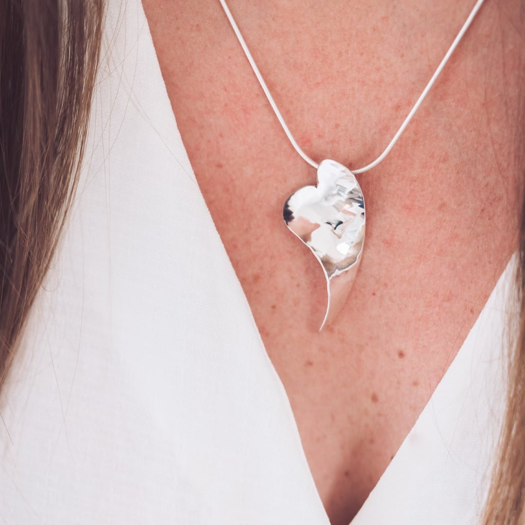 Curled Silver Heart Pendant Necklace Handmade in the UK