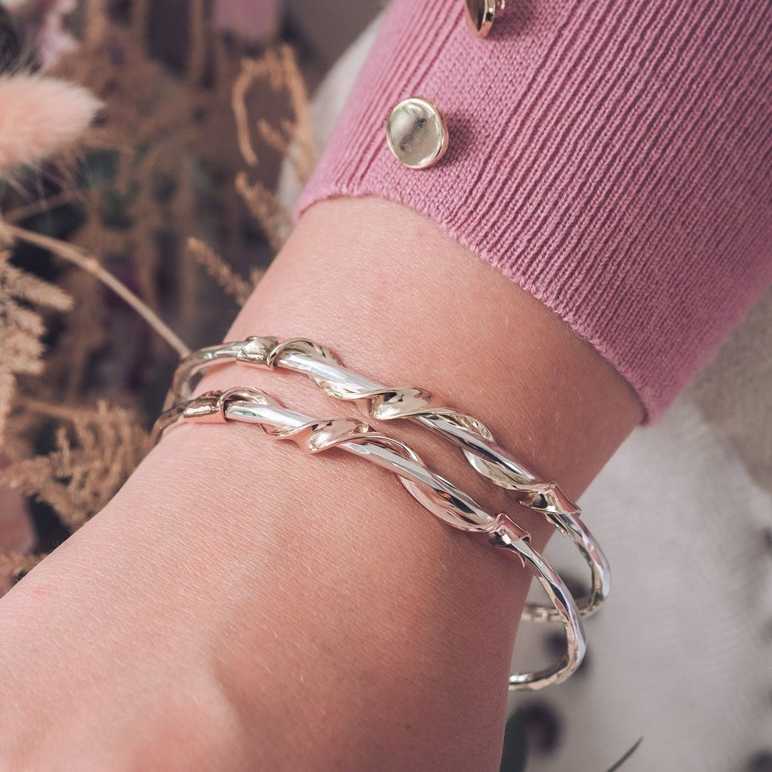 Handmade Silver Bangle with 9ct Gold Twisted Ribbon Detail