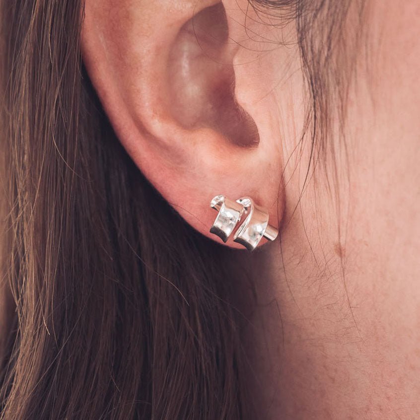 Sarah Ribbon Silver Stud Earrings