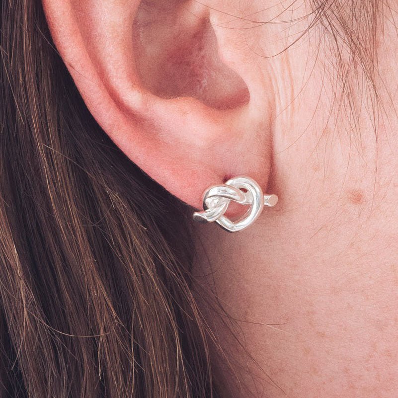 Heart Knot Silver Stud Earrings - Handmade Jewellery