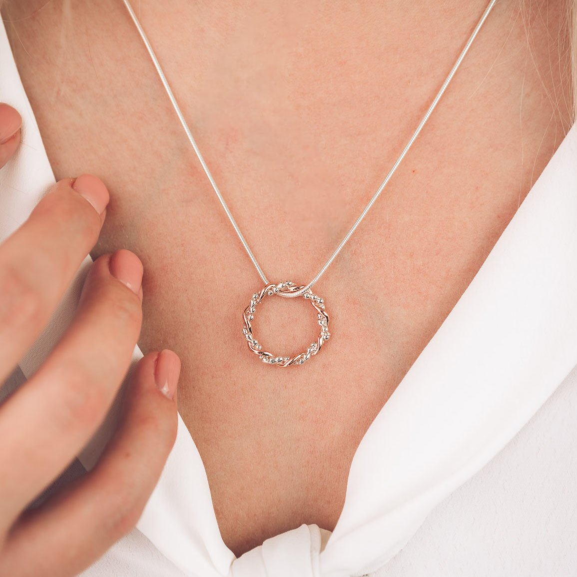 Bramble 9ct Rose Gold and Silver Pendant Necklace - Handmade Jewellery