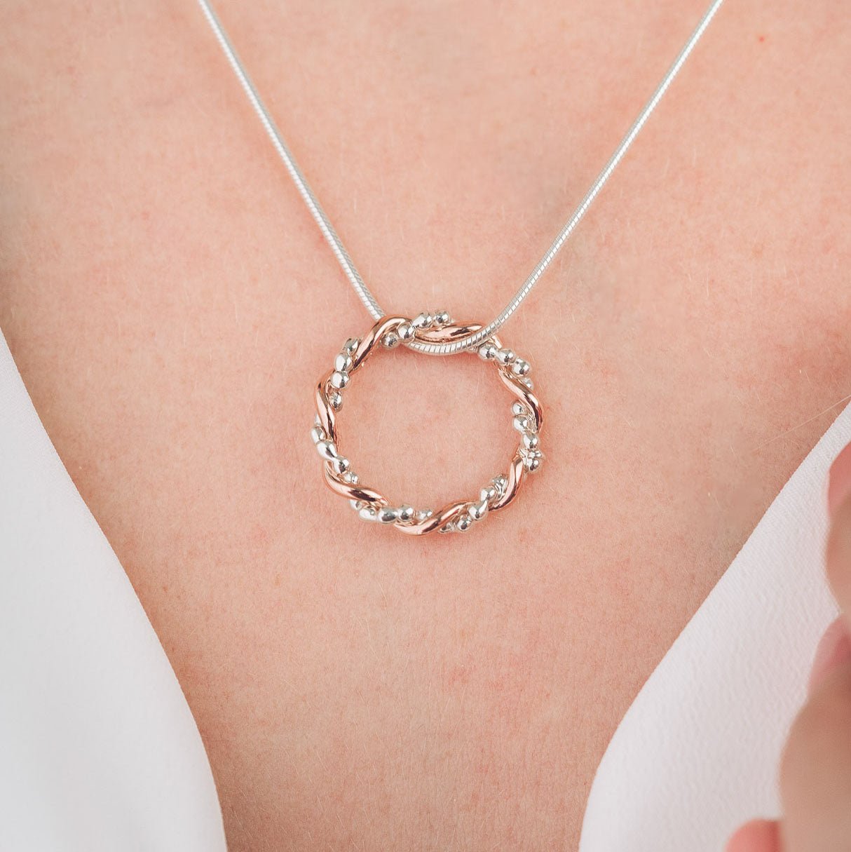 Bramble 9ct Rose Gold and Silver Pendant Necklace - Handmade Jewellery