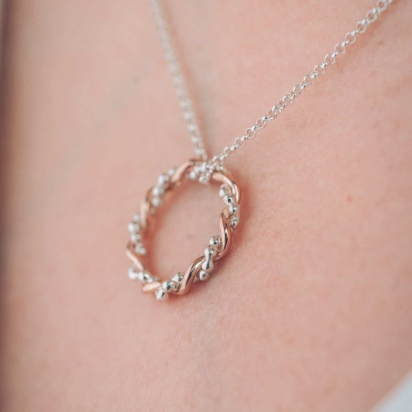 Bramble 9ct Rose Gold and Silver Pendant Necklace - Handmade Jewellery