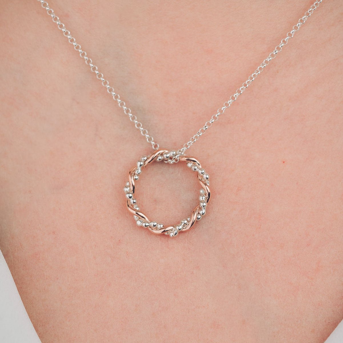 Bramble 9ct Rose Gold and Silver Pendant Necklace - Handmade Jewellery