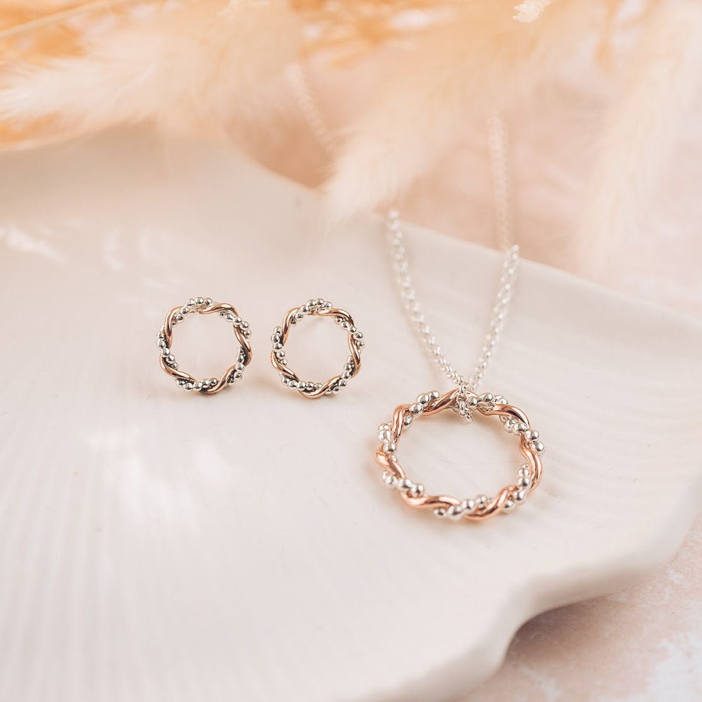 Bramble 9ct Rose Gold and Silver Stud Earrings - Handmade Jewellery