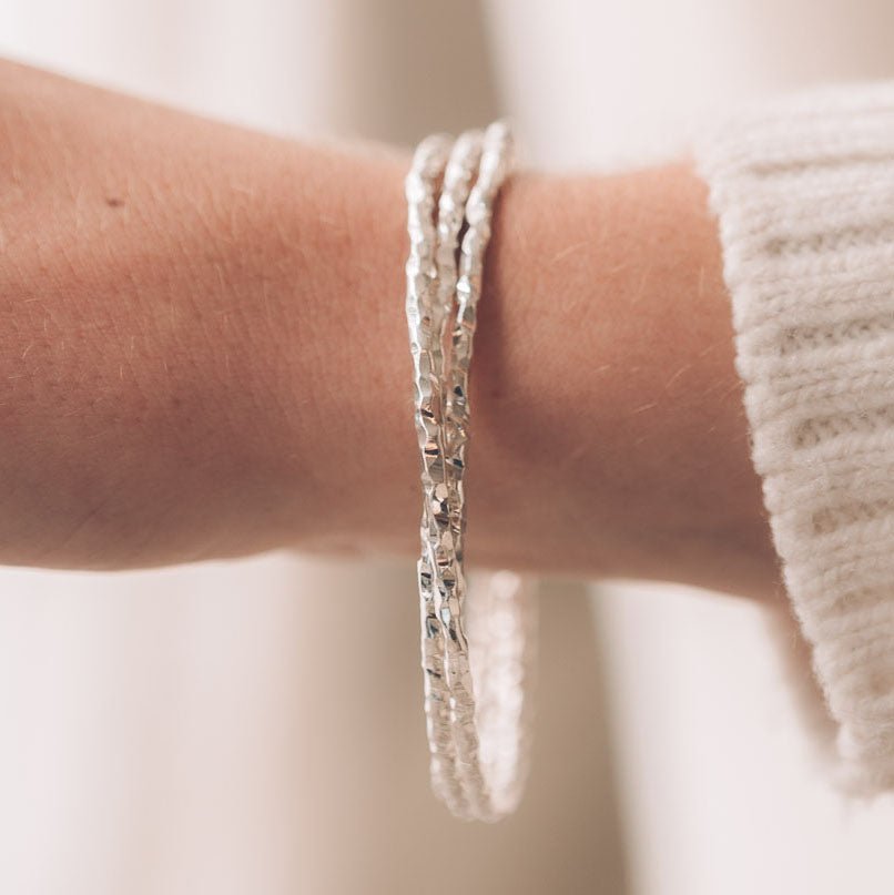 Triple Heavy Chopped Silver Bangle - Handmade Jewellery