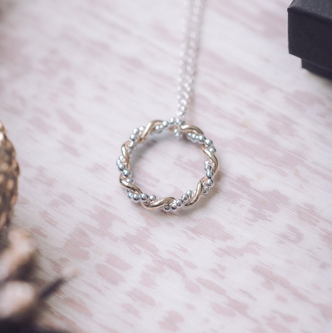 Bramble 9ct Gold and Silver Pendant Necklace - Handmade Jewellery