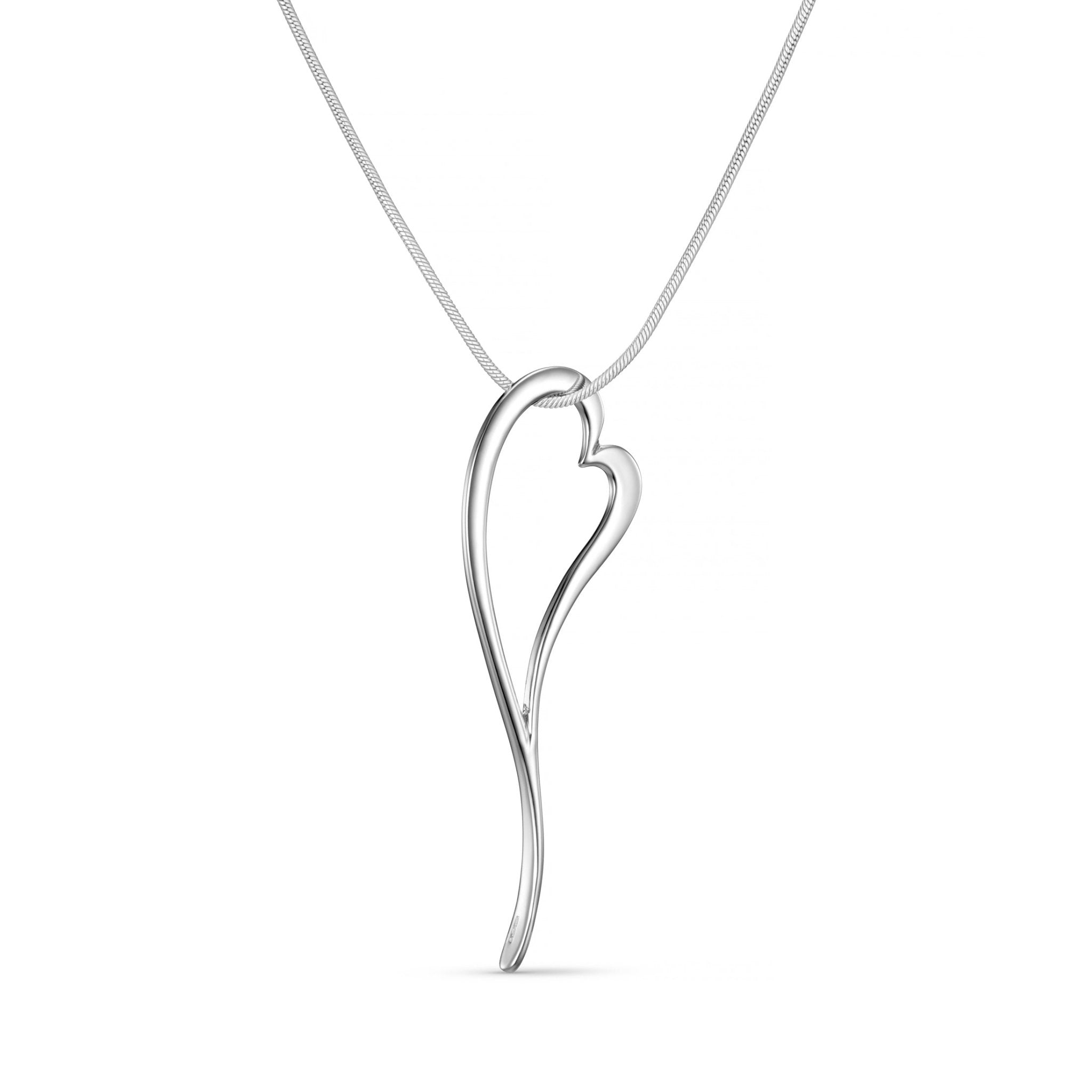 Silver heart-shaped pendant on a white background