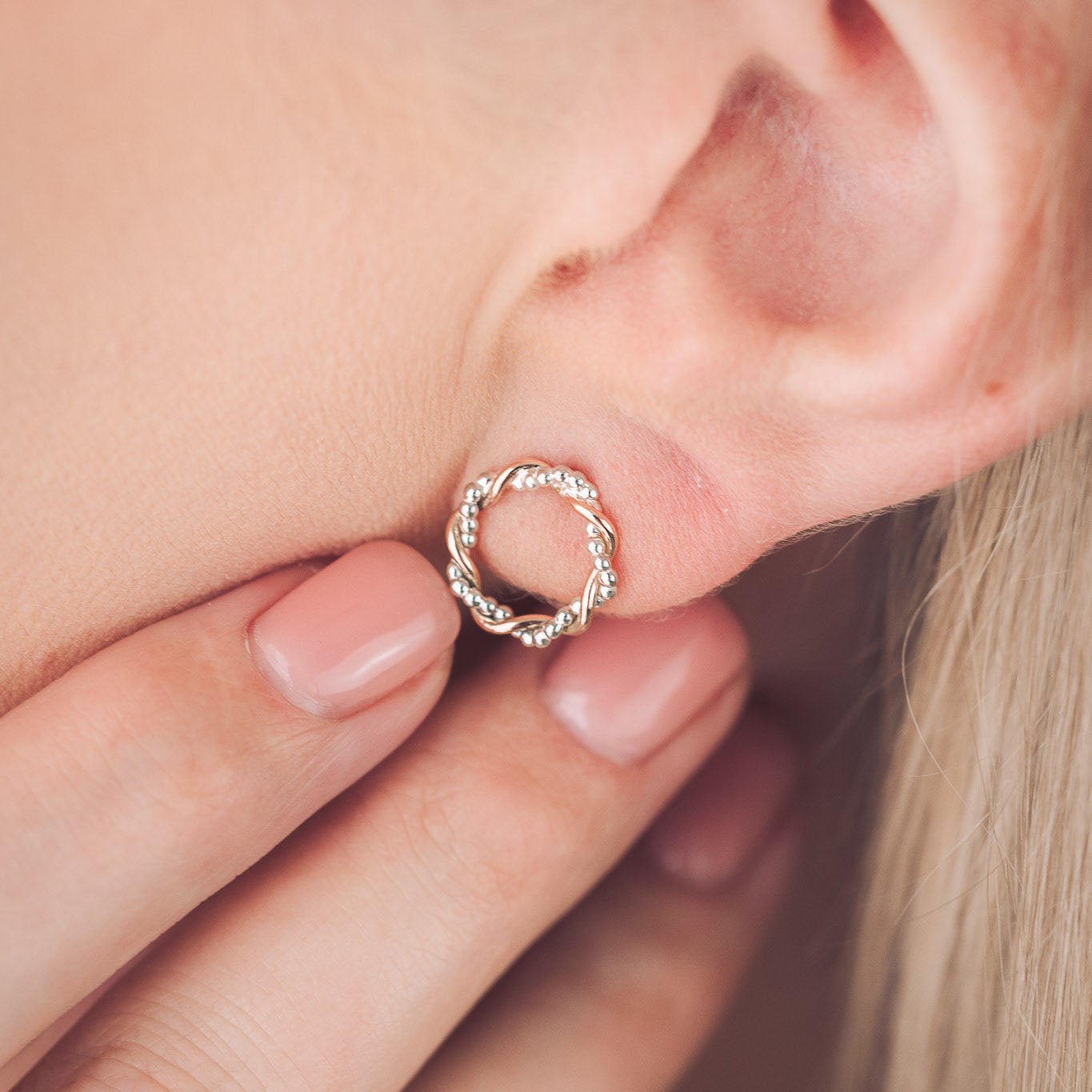 Bramble 9ct Rose Gold and Silver Stud Earrings - Earrings