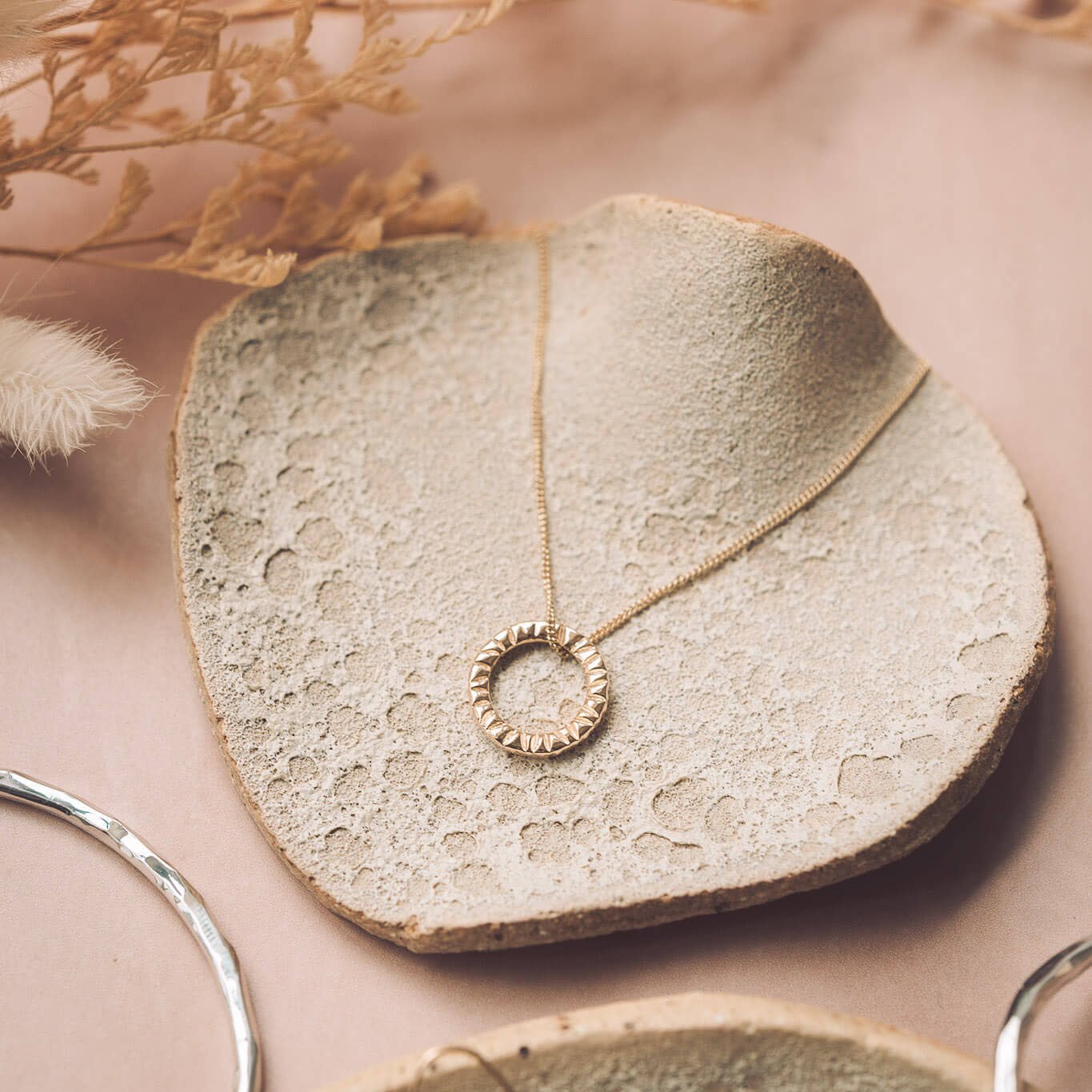 Elena 9ct Gold Circle Pendant Necklace - Handmade Jewellery