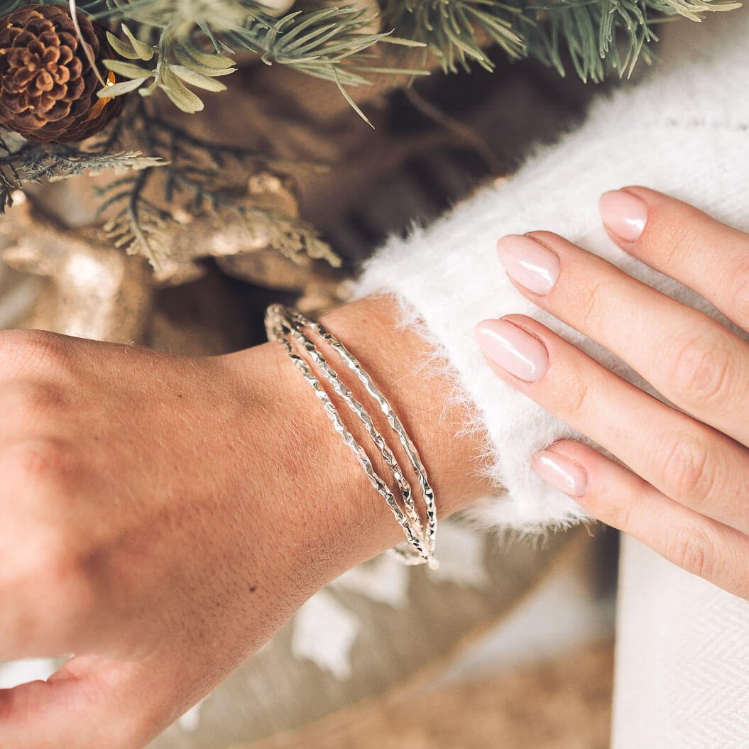 Triple Heavy Chopped Silver Bangle - Handmade Jewellery