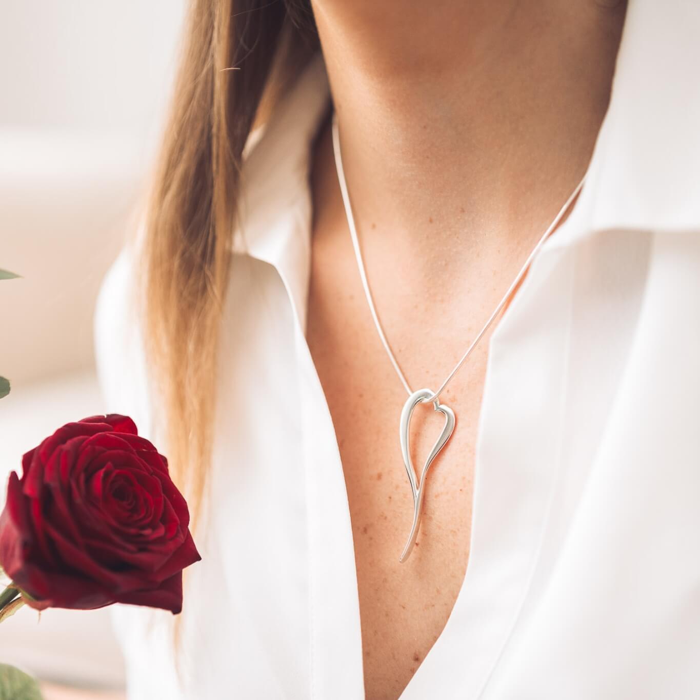 large heart silver necklace