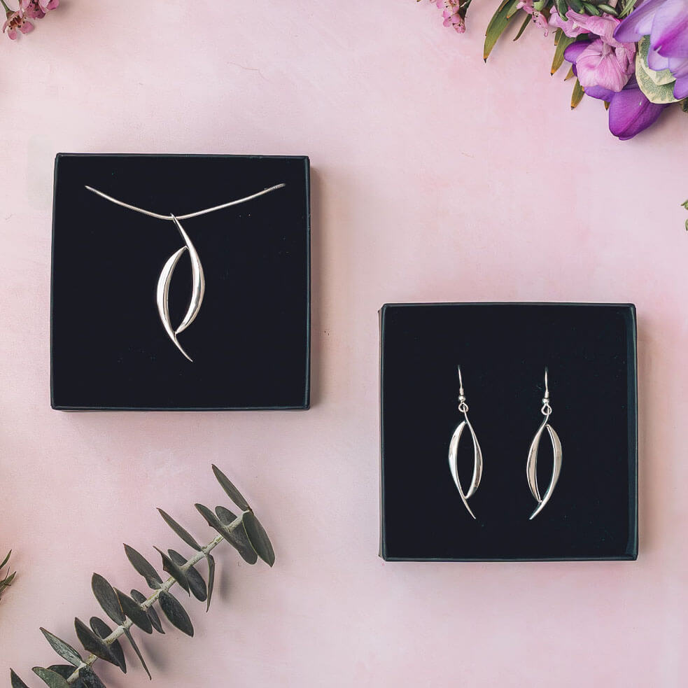 Olive Silver Necklace and Earring Set - Handmade Jewellery
