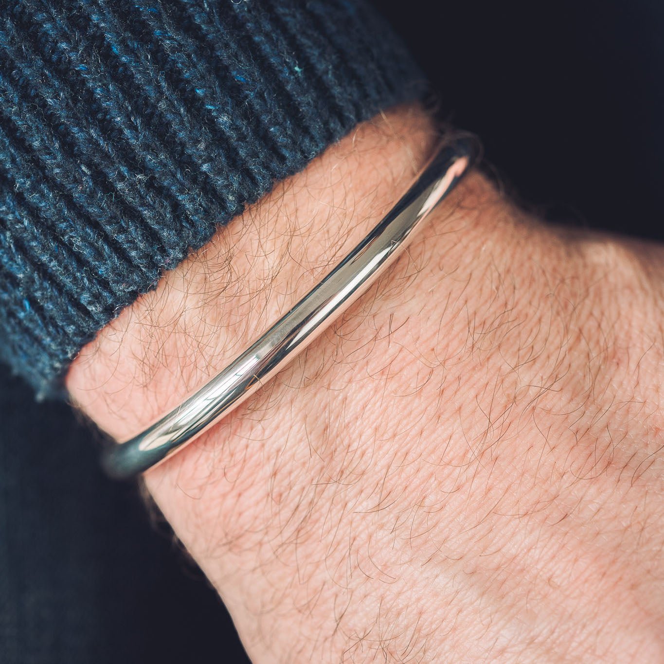 Men's Silver Cuff Bracelet | Round Chunky - Men's Cuff Bracelet