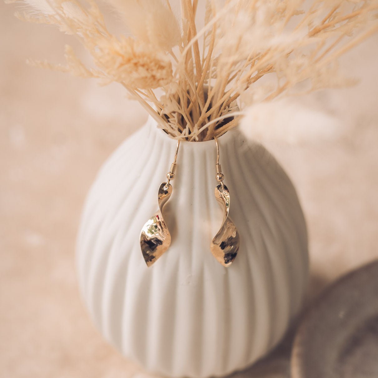 Narrow Twist 9ct Gold Drop Earrings - Earrings