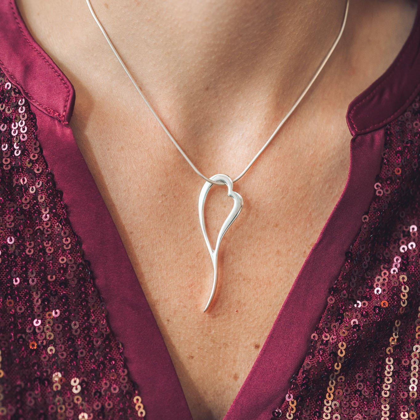 Zoe Silver Heart Pendant Necklace - Handmade Jewellery