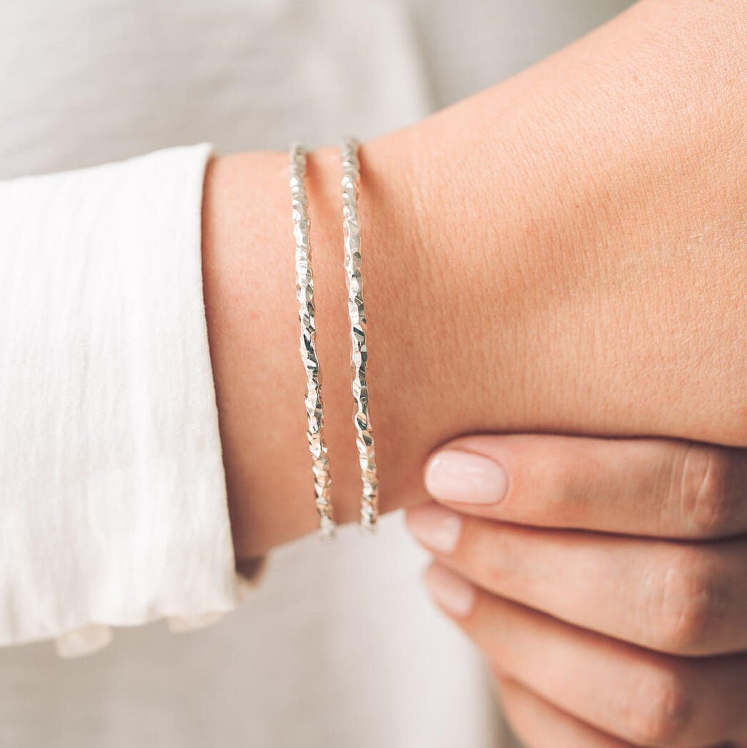 Heavy Chopped Silver Bangle - Handmade Jewellery