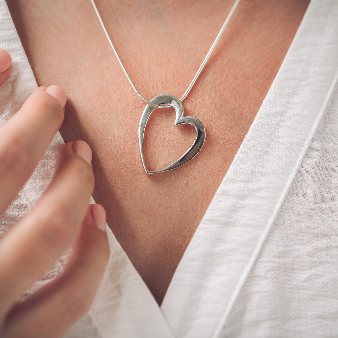 Esme Love Heart Necklace in Silver Elegant Handmade