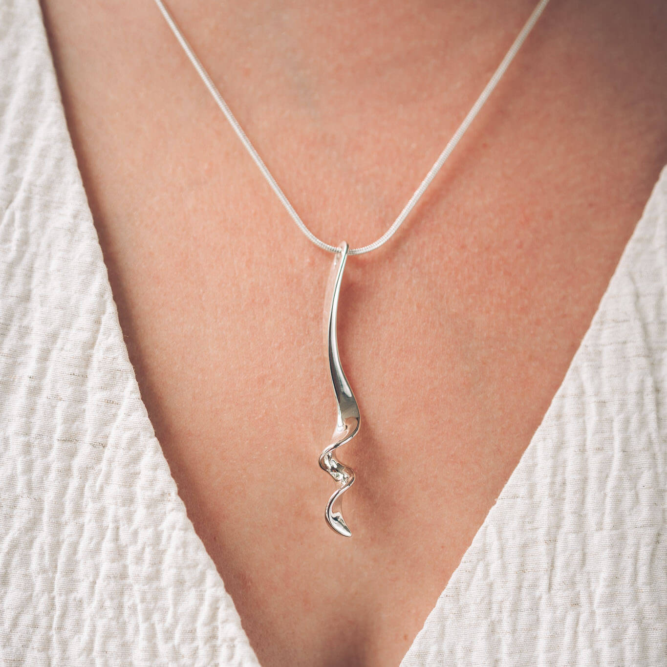 Sophia Long Silver Pendant Necklace - Handmade Jewellery