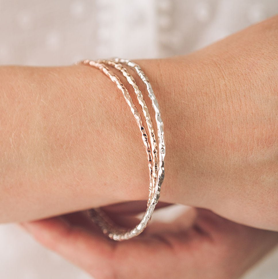 Triple Heavy Chopped 9ct Gold Bangle - Bangles