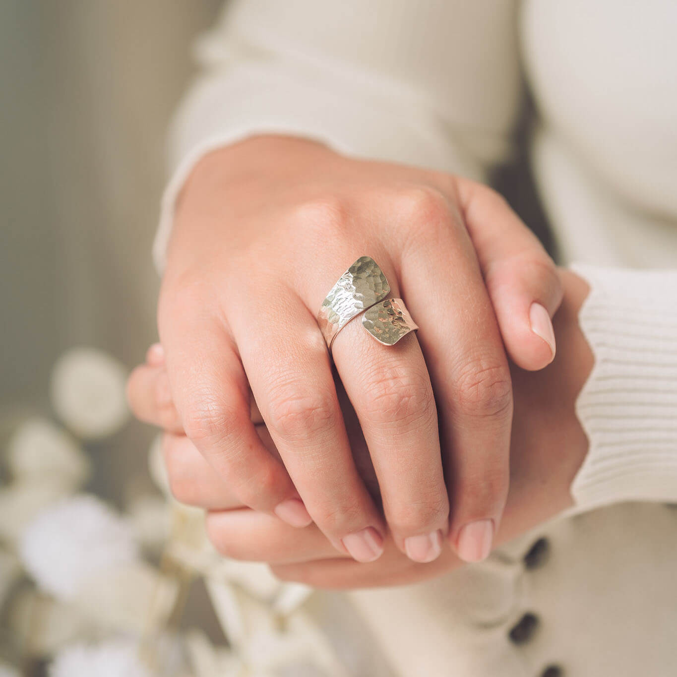 hammered silver wide ring