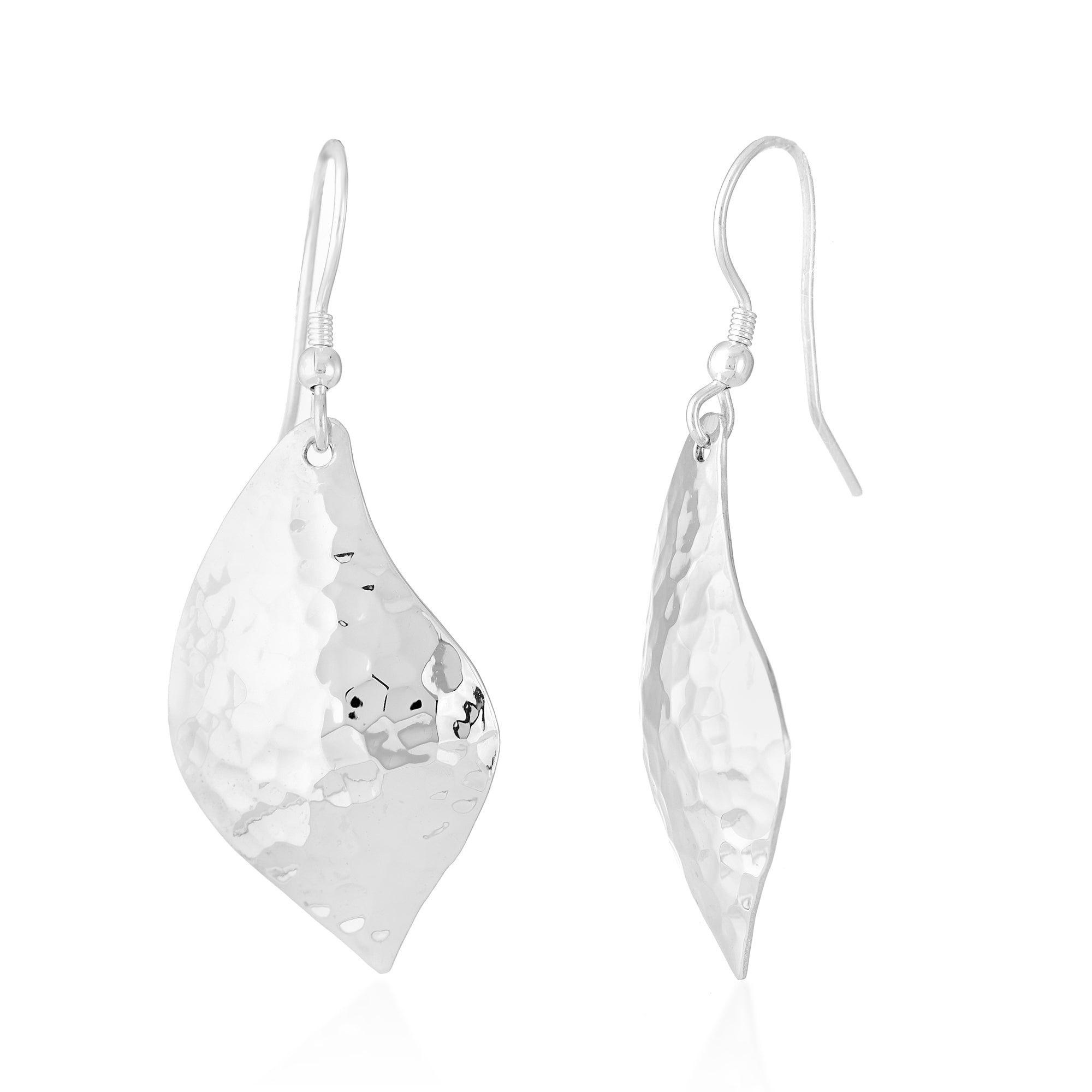 Hammered handmade silver drop earrings
