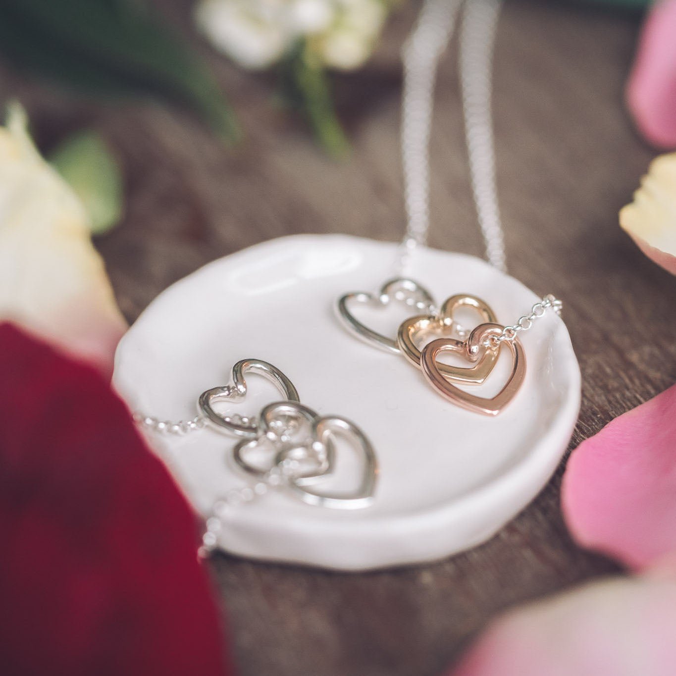 9ct Yellow Gold, Rose Gold and Silver Heart Necklace