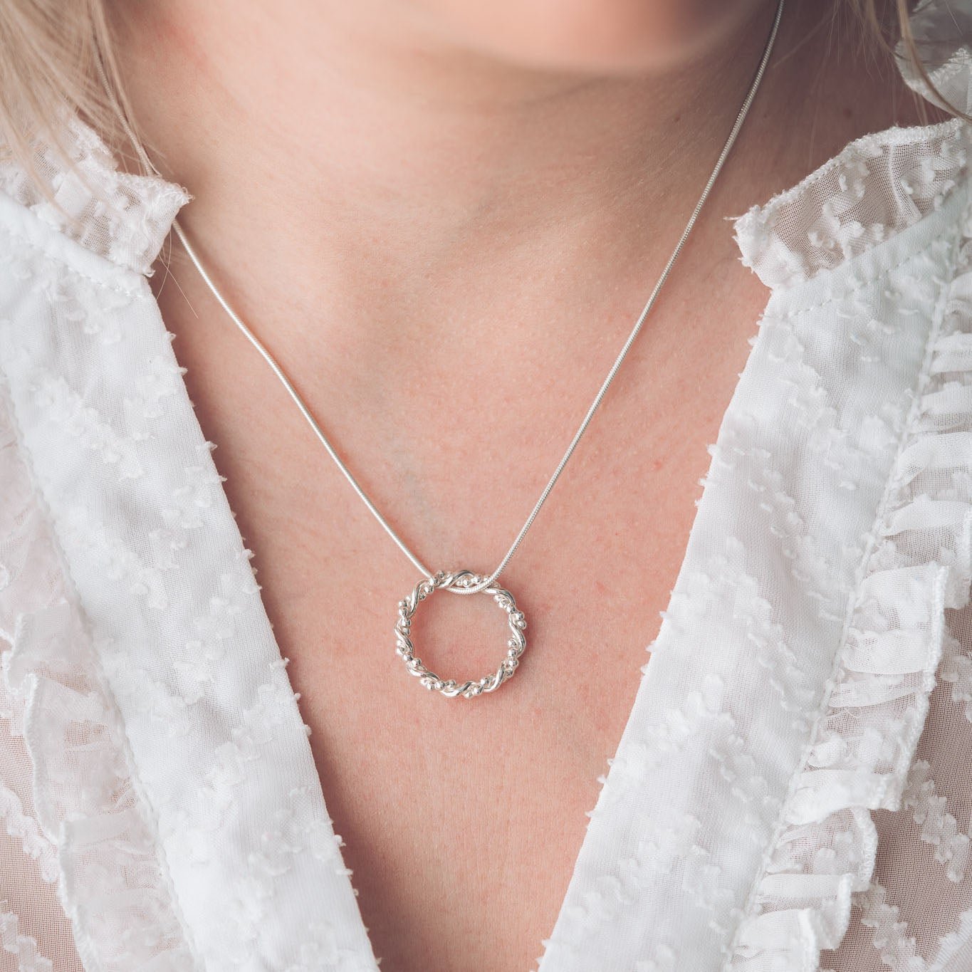 Handmade Silver Twisted Round Bramble Pendant