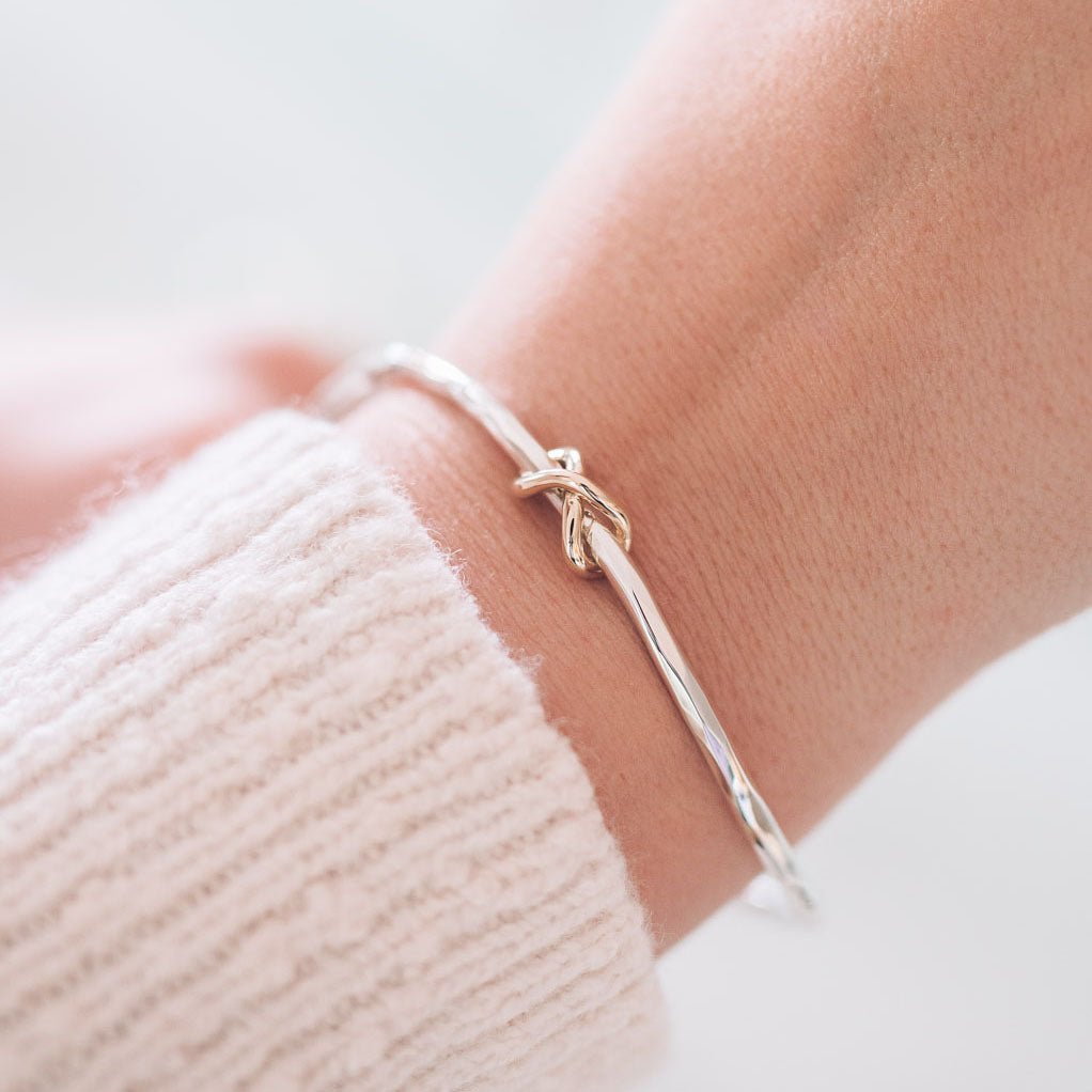 9ct Gold Infinity Knot On Our Classic Fairy Bangle