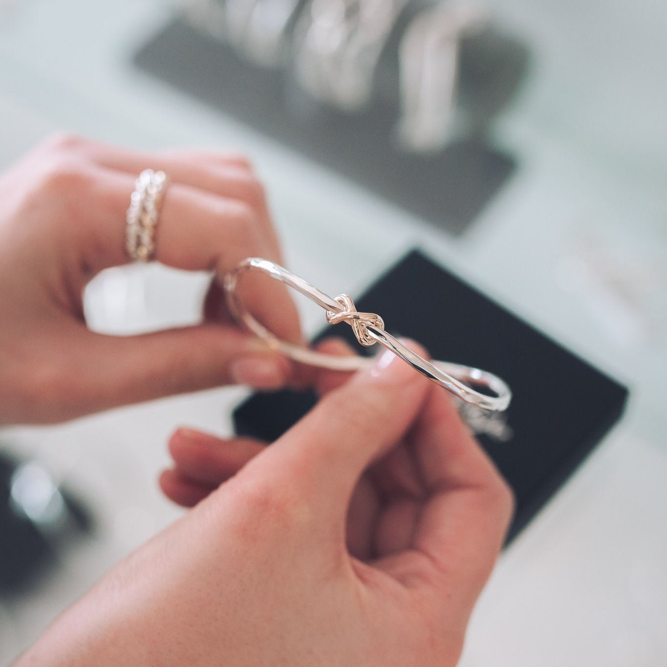 9ct Gold Infinity Knot On Our Classic Fairy Bangle