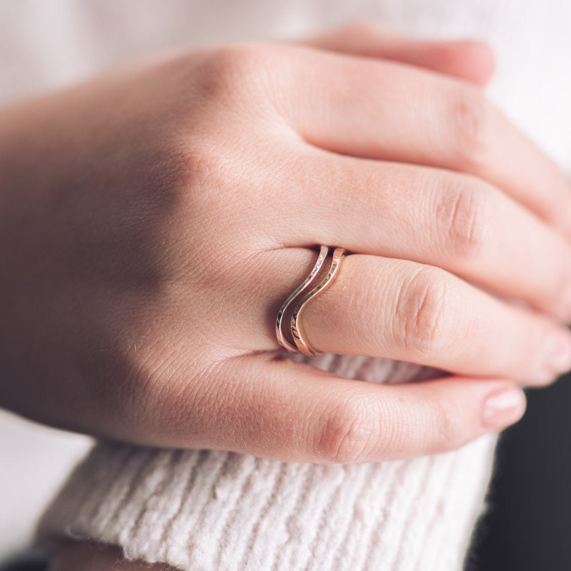 Handmade Textured 9ct Gold Ring With a Subtle Wave