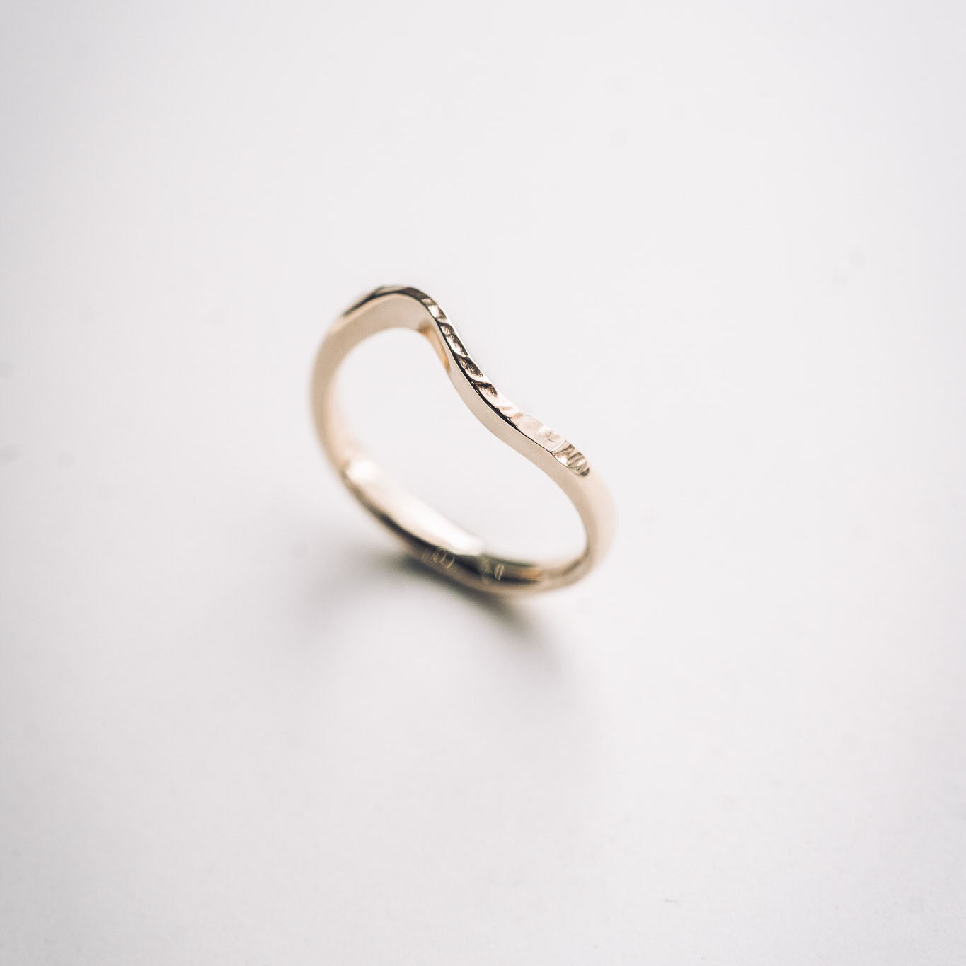 Handmade Textured 9ct Gold Ring With a Subtle Wave