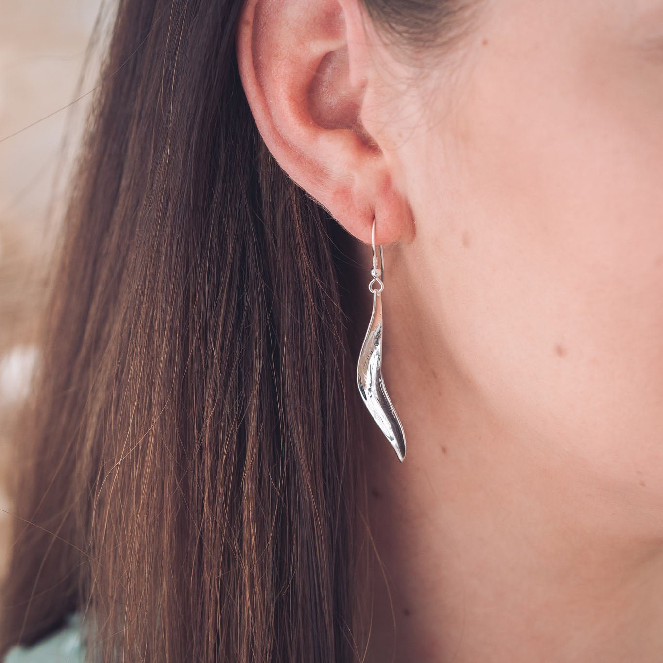 Handmade Silver Hammered Petal Drop Earrings