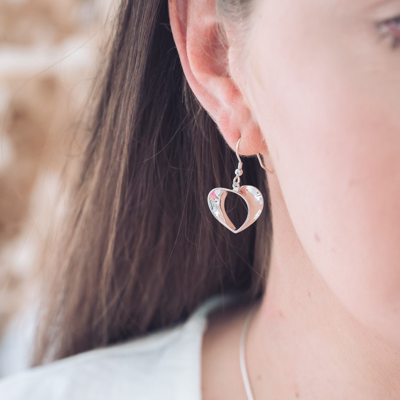 Handcrafted Silver Heart Drop Earrings