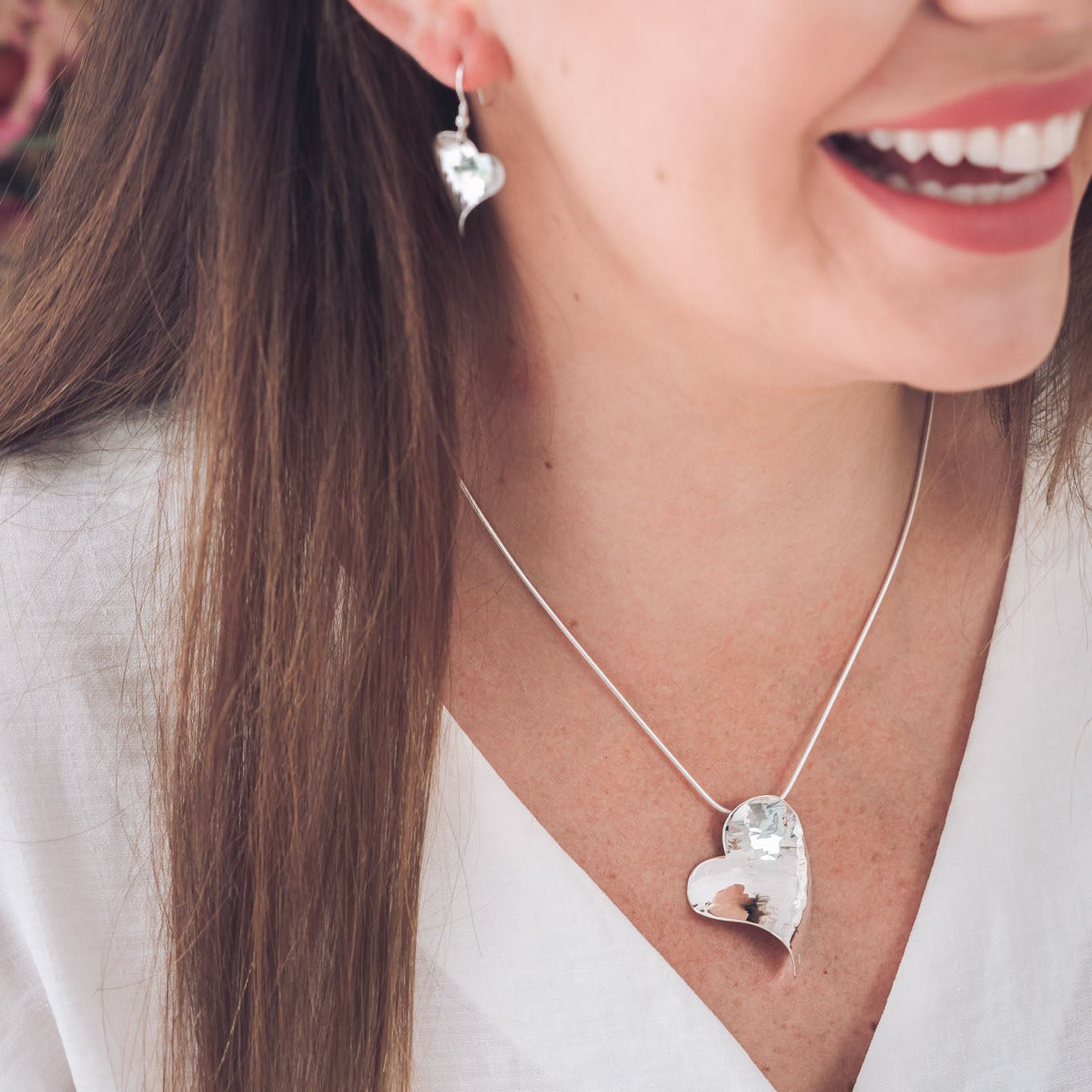Handmade Textured Rose Heart Necklace