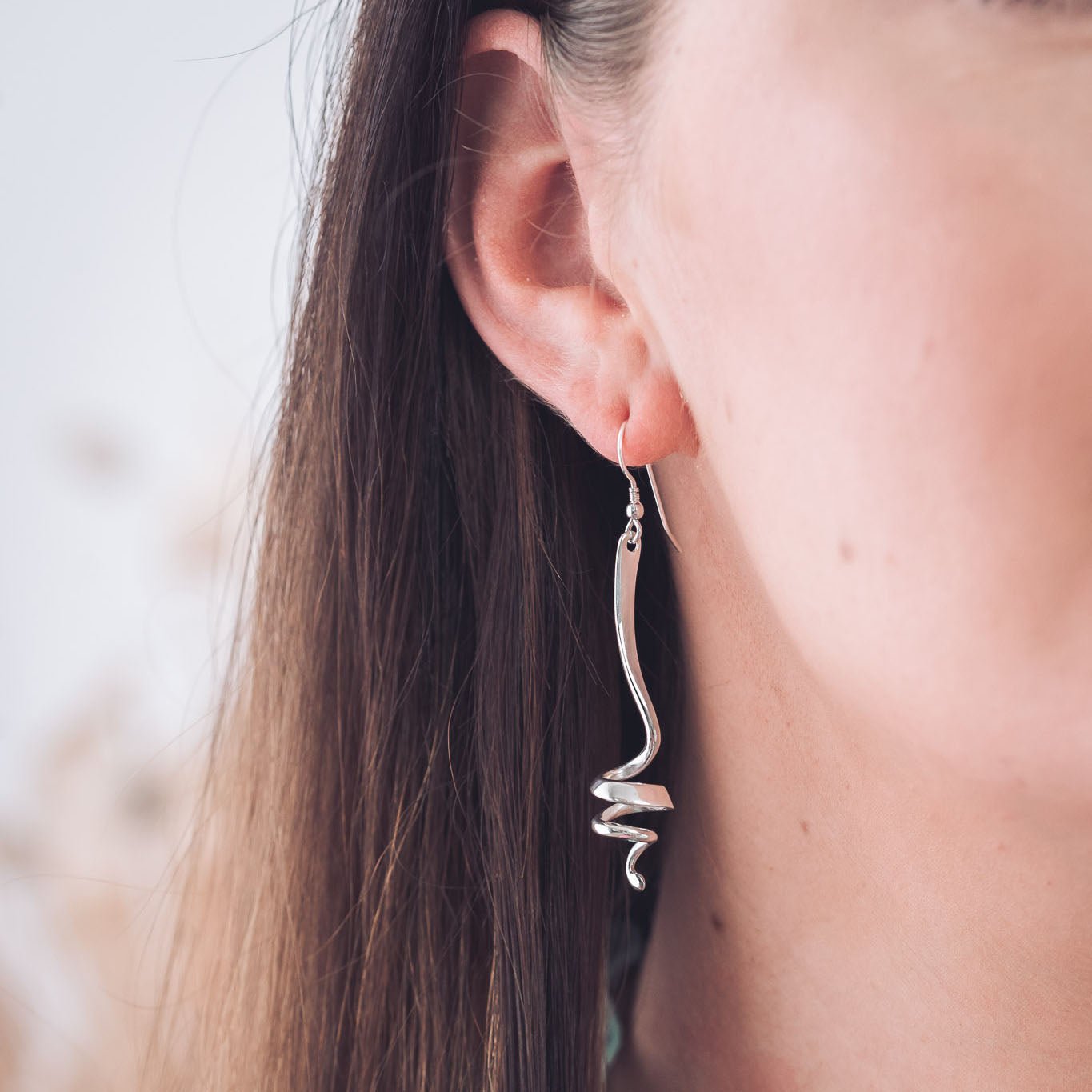 Handcrafted Silver Twist Drop Earrings