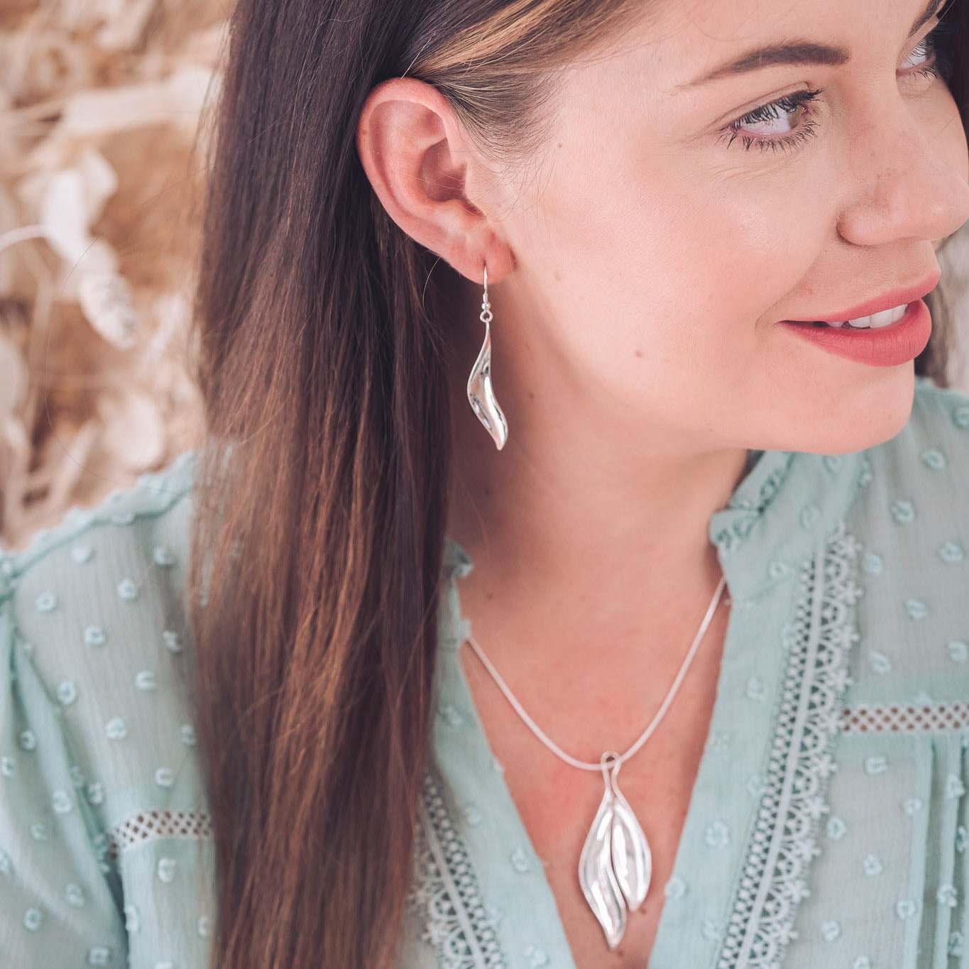 Handmade Silver Hammered Petal Drop Earrings