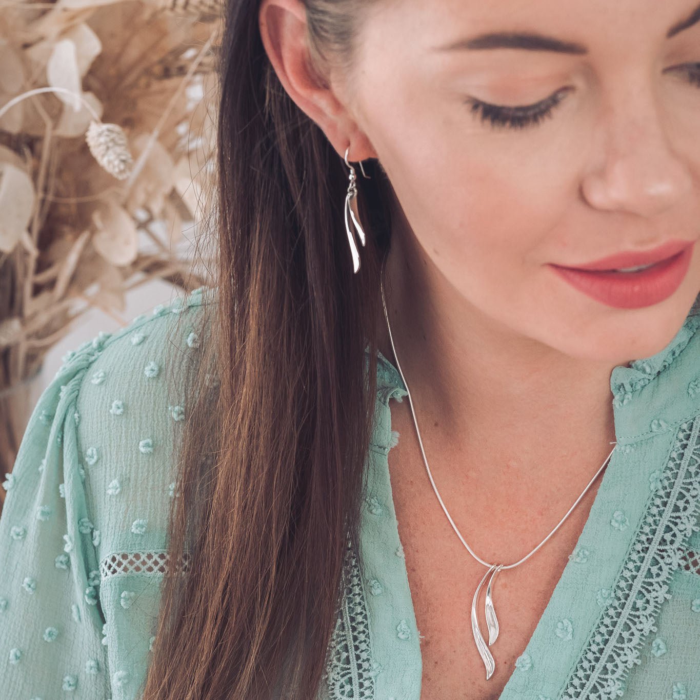 Silver Double Drop Reed Earrings
